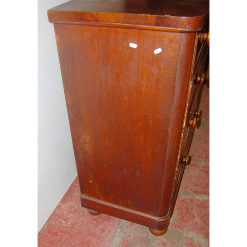 431 - Victorian mahogany chest of two short and three long drawers, with turned handles, on spindle feet, ... 