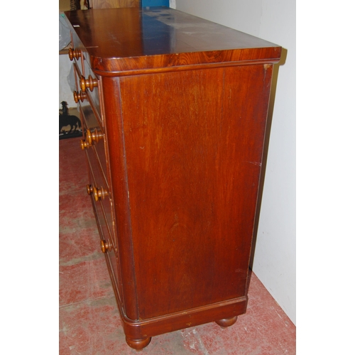 431 - Victorian mahogany chest of two short and three long drawers, with turned handles, on spindle feet, ... 