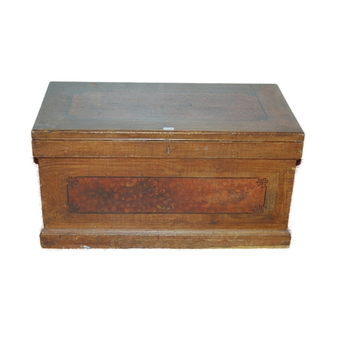 434 - Victorian pine blanket chest, the hinged top with scumbled panel, enclosing fitted candle box and tw... 