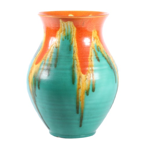 Orange and green drip-glazed vase, 20cm high.