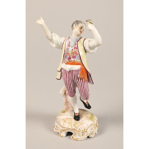 194 - Pair 19th century Meissen style figures, blue crossed swords and incised numbers to base, height 20c... 