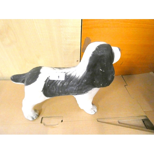 1 - Large modern figure of a black and white spaniel dog.