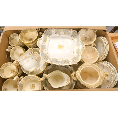 120 - Large Victorian tea set in gray and gold.