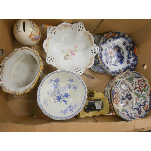 124 - Two boxes of various items to include tea pots, bowls etc.