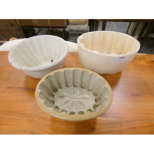 126 - Three antique pottery jelly moulds.