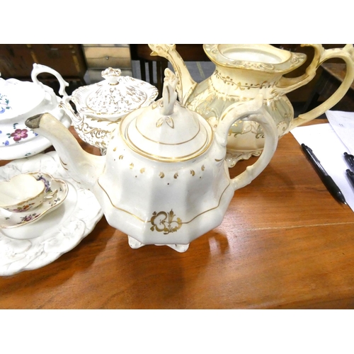 64 - Large box of antique and vintage tea ware to include tea pots.