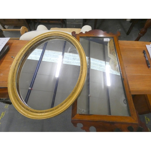 66 - Two antique mirrors, oval gilt frame and fret frame a/f.