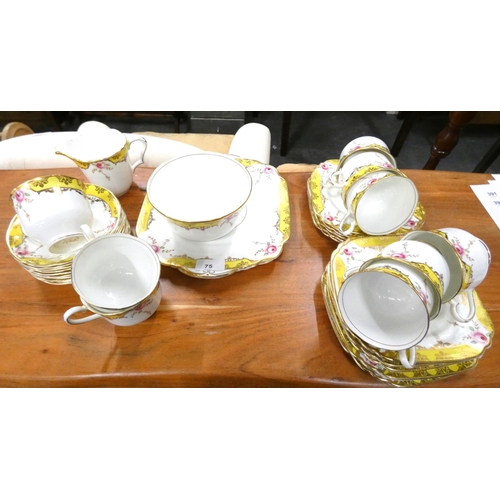 75 - Wellington China yellow and gold tea set.