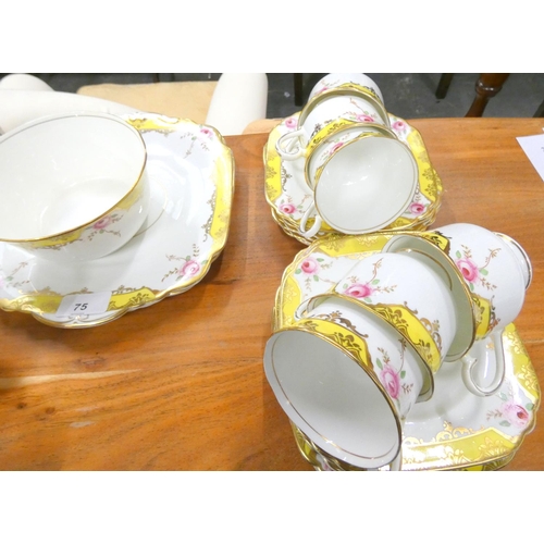 75 - Wellington China yellow and gold tea set.