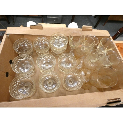 80 - Large box of vintage glassware to include sundae dishes, glasses etc.