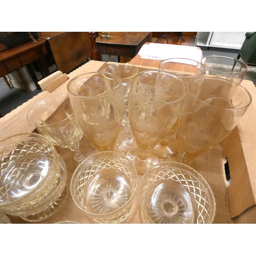 80 - Large box of vintage glassware to include sundae dishes, glasses etc.