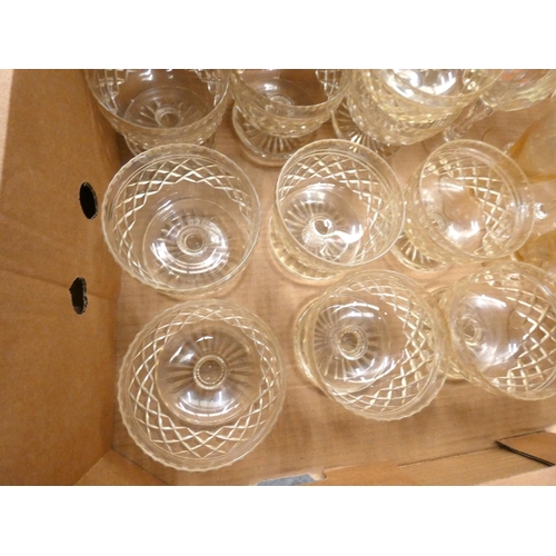 80 - Large box of vintage glassware to include sundae dishes, glasses etc.