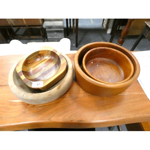 87 - Four various treen bowls.