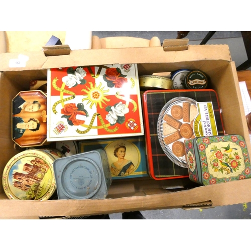 93 - Large box of vintage and other tins.