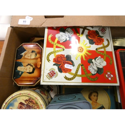 93 - Large box of vintage and other tins.