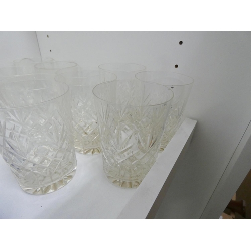 98 - Various cut glass tumblers and six blue glasses.