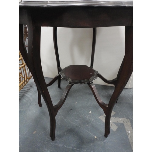 322 - Teak coffee table and a mahogany piecrust-edge window table.  (2)