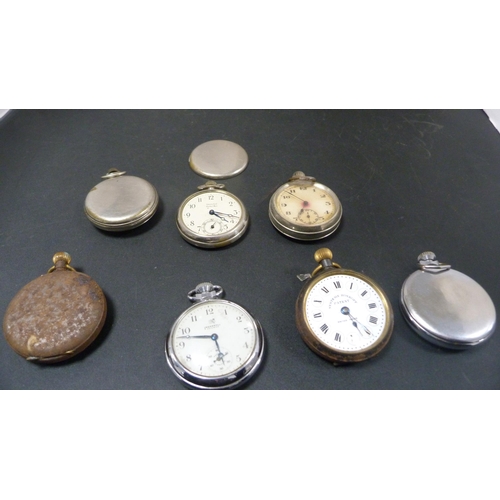 234 - Bag of metal-cased pocket watches and movements, to include examples by Westclox and Ingersoll.  (7)