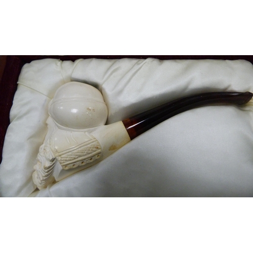 236 - Group of meerschaum pipes and cheroot holders to include a silver-mounted cheroot holder, all in fit... 