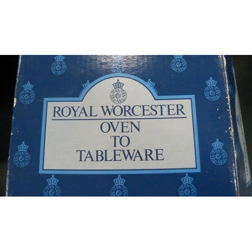 249 - Royal Worcester harlequin-coloured eight-piece boxed cabaret set in celebration of HRH 80th birthday... 