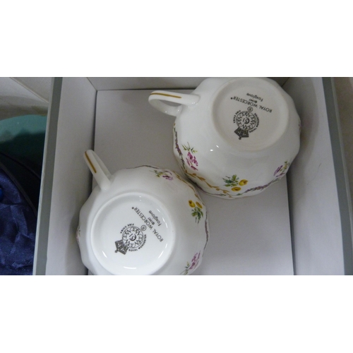 249 - Royal Worcester harlequin-coloured eight-piece boxed cabaret set in celebration of HRH 80th birthday... 