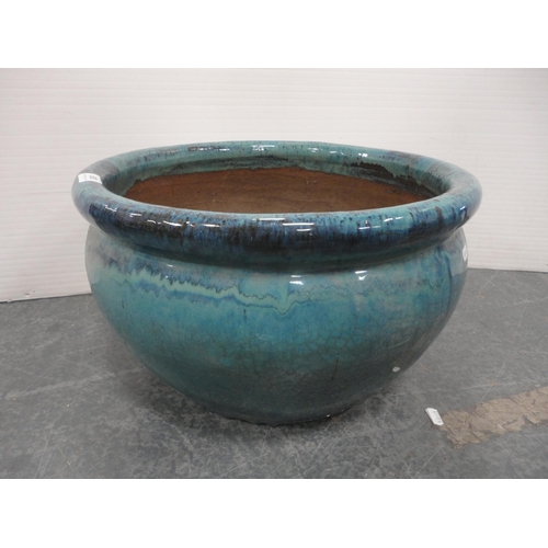 309 - Blue glazed terracotta garden planter.