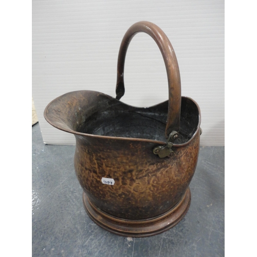 319 - Antique copper coal depot with iron swing handle and another copper coal depot.  (2)