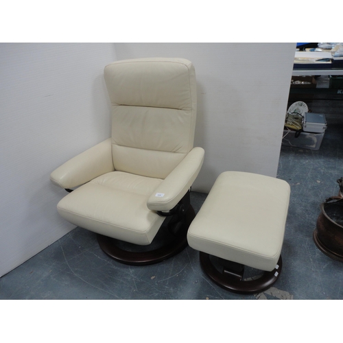 320 - Stressless cream leather reclining armchair with footstool.