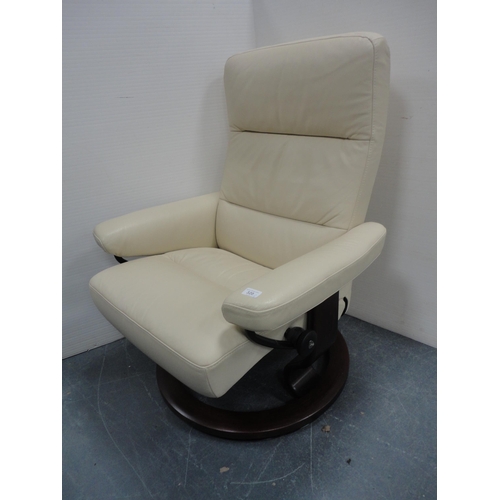 320 - Stressless cream leather reclining armchair with footstool.