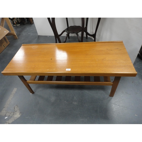 322 - Teak coffee table and a mahogany piecrust-edge window table.  (2)