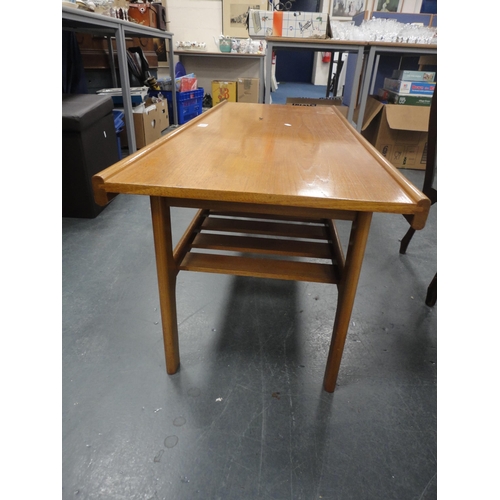 322 - Teak coffee table and a mahogany piecrust-edge window table.  (2)