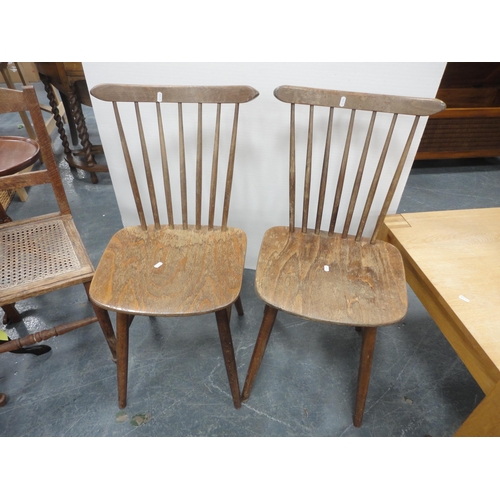 326 - Pair of Arts & Crafts parlour chairs and a pair of Vintage spindle-back chairs in the manner of ... 