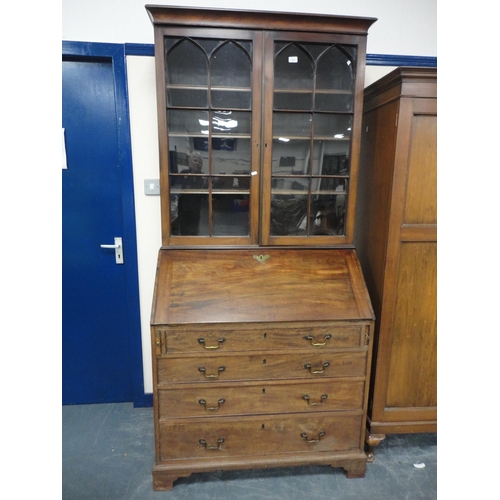 335 - George III and later mahogany bureau bookcase.