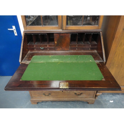 335 - George III and later mahogany bureau bookcase.