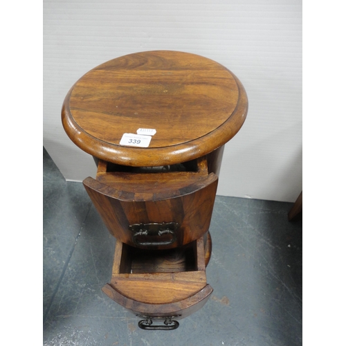 339 - Contemporary hardwood cylindrical apothecary-style chest of drawers.