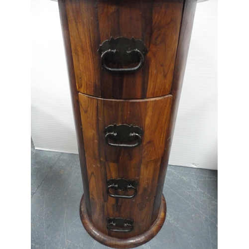 339 - Contemporary hardwood cylindrical apothecary-style chest of drawers.