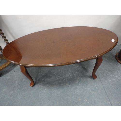 340 - Garden wrought iron plant stand and a modern oval coffee table.