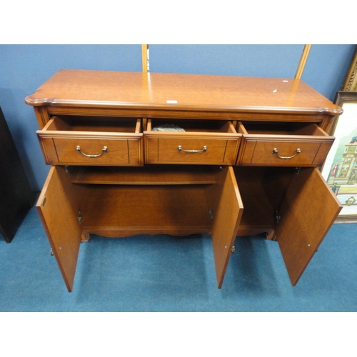 354 - Modern sideboard, occasional tables, stool and wall clock.