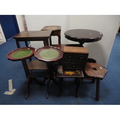 355 - Group of occasional furniture to include tripod table, wine tables, penwork stool, magazine rack etc... 