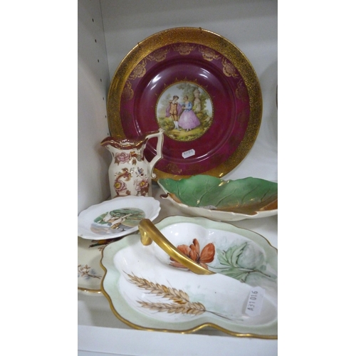 66 - Pottery tagine, BW&M crescent dish, decorative figures to include Coalport 'The Goose Girl' and ... 