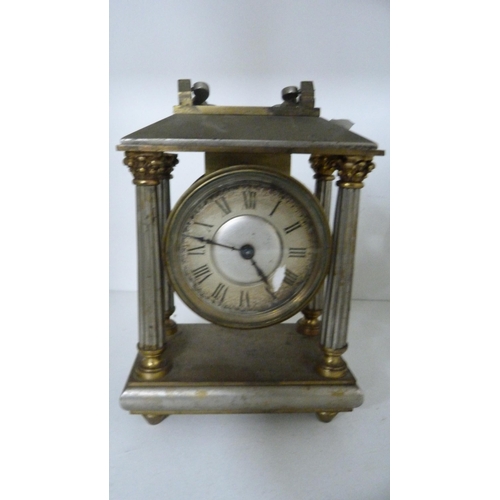 70 - Antique metal Corinthian-style mantel clock with silvered dial and crystal and cut glass to include ... 