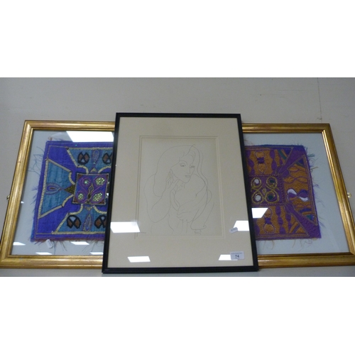 74 - Henri MatisseFramed print, and two other framed textiles.