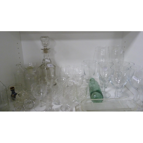 78 - Glassware to include a Georgian-style decanter, assorted crystal glasses, green glass bottle, glass ... 