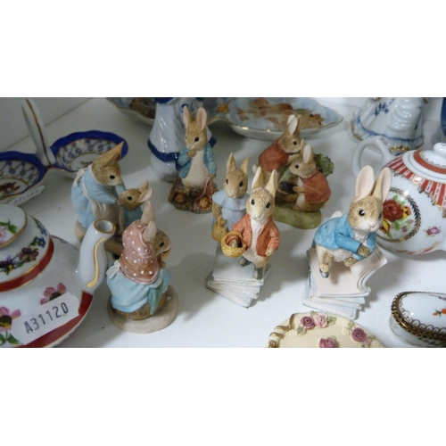 79 - Collection of Continental miniature teapots, patch boxes, Peter Rabbit figures and other continental... 