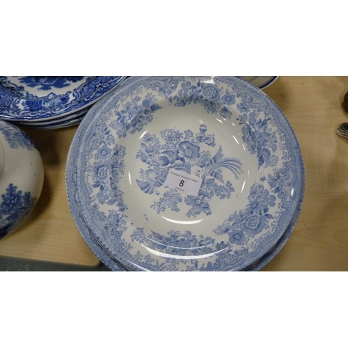 8 - Collection of blue and white ware to include a Minton chamber jug, George Jones & Sons 'Abbey' p... 