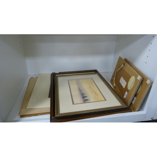 80 - Various framed prints and pictures (one shelf).