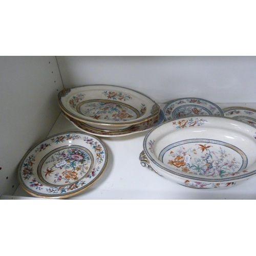 81 - T Till & Son 'Shanghae' pattern part dinner service (two shelves).