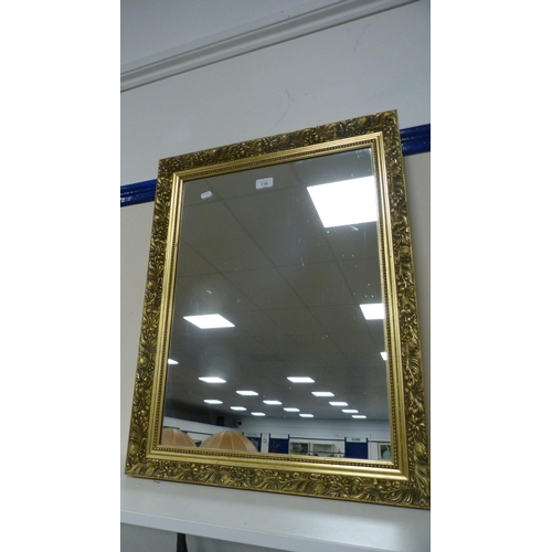 83 - Reproduction gilt framed wall mirror, print after Monet and a contemporary wall hanging.  (3)