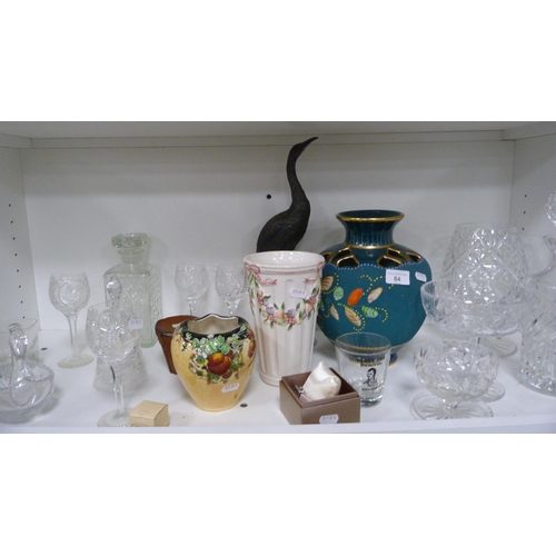 84 - Collection of various cut glass and decorative ceramics (one shelf).