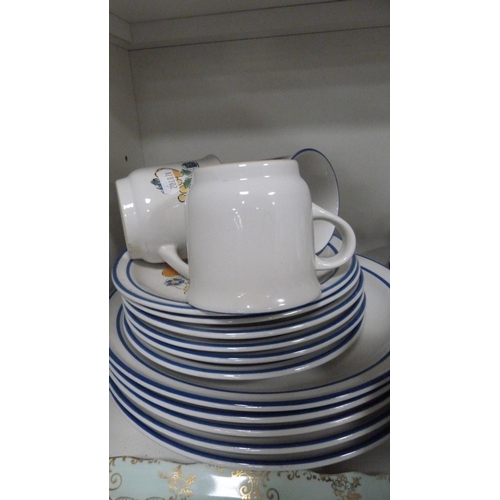 92 - Mexican part breakfast set, floral decorated tea set etc (one shelf).